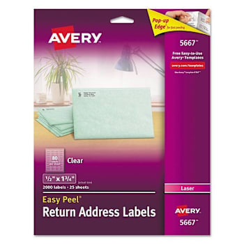 Avery Matte Clear Mail Labels-Sure Feed Tech Laser Printer .5x1.75 Package Of 25