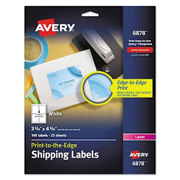 Avery Vibrant Laser Color-Print Labels-Sure Feed 3.75x4.75 White Package Of 100
