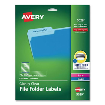 Image for Avery Clear Permanent Folder Labels-Sure Feed Technology 0.66x3.44 Package Of 15 from HD Supply