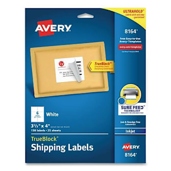 Avery Shipping Labels-Trueblock Tech Inkjet Printers 3.33x4 White Package Of 25