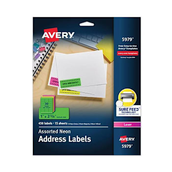Image for Avery High-Visibility Permanent Laser ID Labels 1x2.63 Asst. Neon Package Of 15 from HD Supply