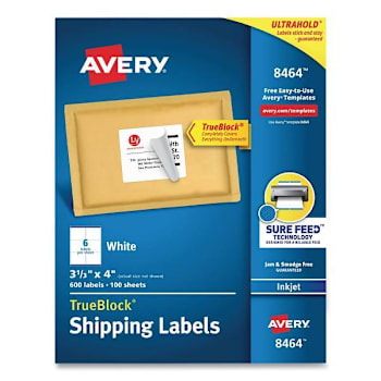 Avery Shipping Labels-Trueblock Tech Inkjet Printers 3.33x4 White Package Of 100