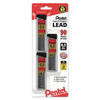 Image for Pentel Super Hi-Polymer Lead Refills 0.5 Mm Hb Black Package Of 3 from HD Supply