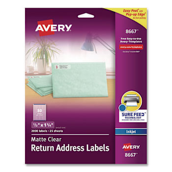 Avery Matte Clear Mail Label-Sure Feed Tech Inkjet Printer .5x1.75 Package Of 25