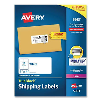 Image for Avery Shipping Labels W/ Trueblock Tech Laser Printers 2x4 White Package Of 250 from HD Supply