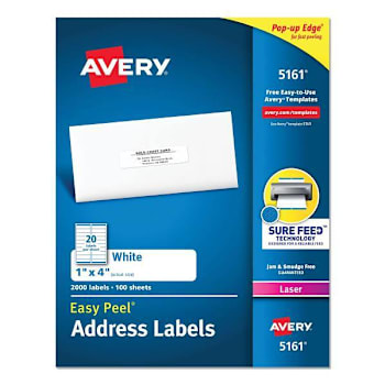 Avery Peel White Address Labels-Sure Feed Tech Laser Printers 1x4 Package Of 100