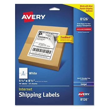 Image for Avery Shipping Labels-Trueblock Tech Inkjet Printers 5.5x8.5 White Package Of 25 from HD Supply