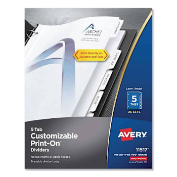 Image for Avery Customizable Print-On Dividers 3-Hole 5 Tab 11x8.5 White Package Of 25 from HD Supply