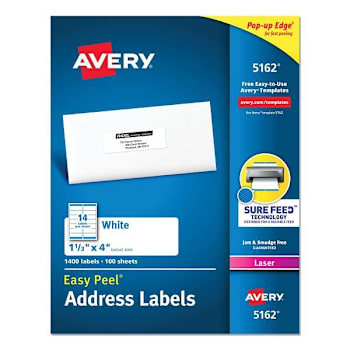 Avery Peel White Address Label-Sure Feed Tech Laser Printr 1.33x4 Package Of 100