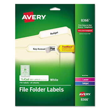 Image for Avery Perm Trueblock Folder Labels-Sure Feed Tech 0.66x3.44 White Package Of 25 from HD Supply