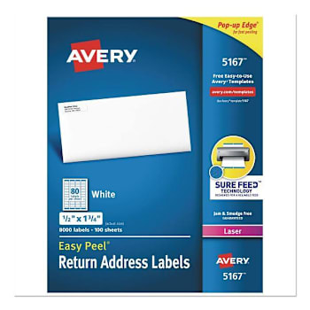 Avery Peel White Address Label-Sure Feed Tech Laser Prntr .5x1.75 Package Of 100