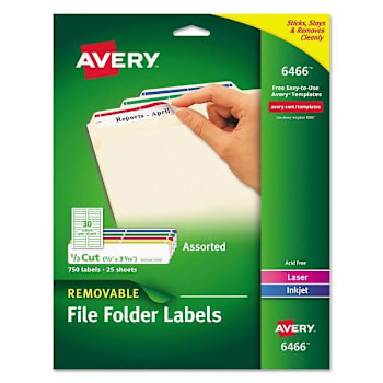 Image for Avery Removable File Folder Labels-Sure Feed Tech 0.66x3.44 White Package Of 25 from HD Supply
