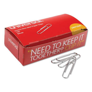 Universal Paper Clips Jumbo Nonskid Silver Package Of 10