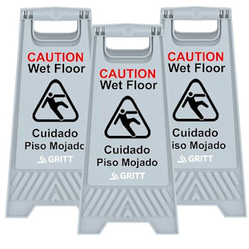 Gritt Commercial Gray Caution Wet Floor Sign Package Of 3