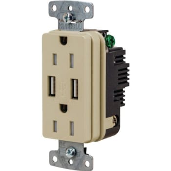 Hubbell® 15 Amp 125 Volt Decorator Duplex Standard Outlet w/ USB Charger (Ivory)
