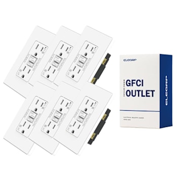 Elegrp Brand 15a Tamper & Weather Resist Gfci, Wall Plate, White, Package Of 6