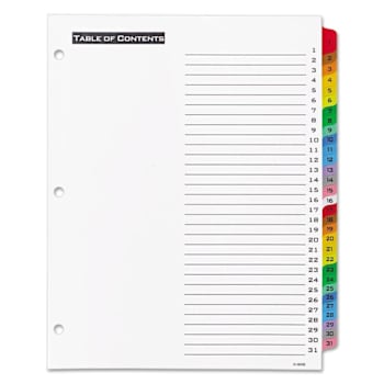 Image for Office Essentials Table 'N Tabs Dividers 1-31 White Assorted Tabs Package Of 31 from HD Supply