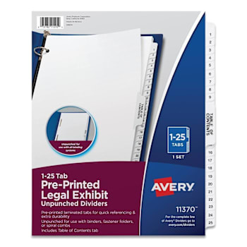 Avery Legal Exhibit Side Tab Index Dividers Avery Style 1-25 White Package Of 26