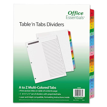 Office Essentials Table 'N Tabs Dividers A-Z White Assorted Tabs Package Of 26