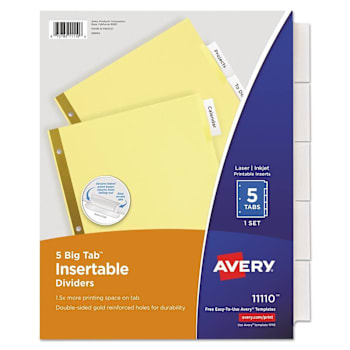 Avery Big Tab Dividers 5-Tab Double-Sided Gold Edge Clear Tabs Package Of 5