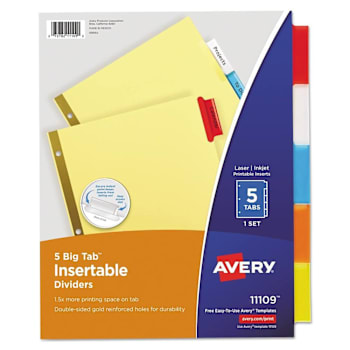 Avery Big Tab Dividers 5-Tab Double-Sided Gold Edge Asst Tabs Package Of 5
