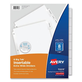 Image for Avery Insertable Big Tab Dividers 11.13 X 9.25 White Clear Tabs Package Of 8 from HD Supply