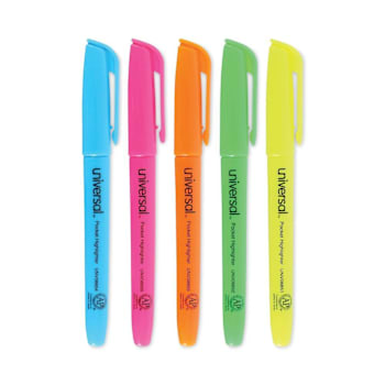 Universal Pocket Highlighters Asst Ink/Barrel Chisel Tip Colors Package Of 12