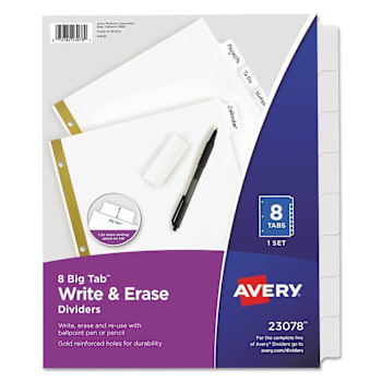 Avery Write/Erase Big Tab Paper Dividers White Tabs Package Of 8