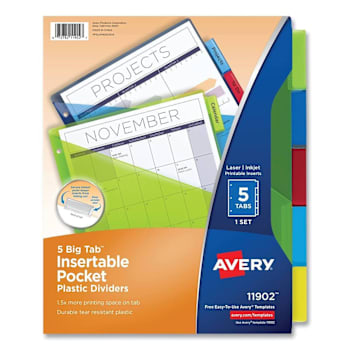 Avery Big Tab Plastic 1-Pocket Dividers 5-Tab 11.13 X 9.25 Assorted Package Of 5