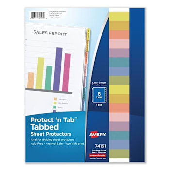 Avery Protect 'N Tab Sheet Protectors 3-Hole Punched Insert Clear Package Of 8