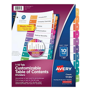 Image for Avery Customizable Toc Ready Index Multicolor Tab Dividers 10-Tab Package Of 10 from HD Supply