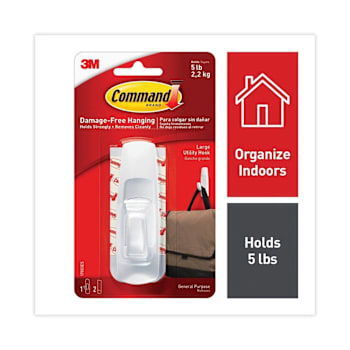 Command Hooks Large Plastic White 5 Lb Capacity 1 Hook And 2 Strips Package Of 2