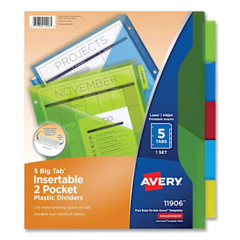 Image for Avery Big Tab Plastic 2-Pocket Dividers 5-Tab 11.13 X 9.25 Assorted Package Of 5 from HD Supply