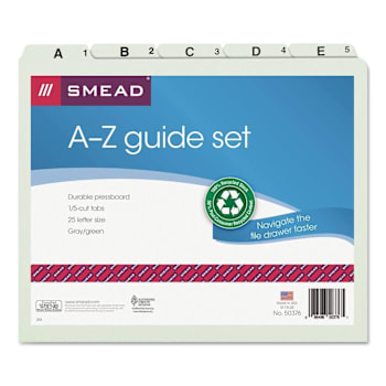 Image for Smead Alphabetic Top Tab Indexed Set 1/5-Cut Top Tab A To Z Green Package Of 25 from HD Supply