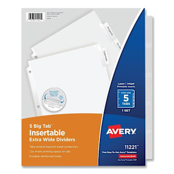 Image for Avery Big Tab Dividers 5-Tab Single-Sided Copper Edge White Clear Package Of 5 from HD Supply