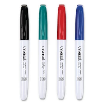 Universal Pen Style Dry Erase Marker Fine Bullet Tip Assort Colors Package Of 4