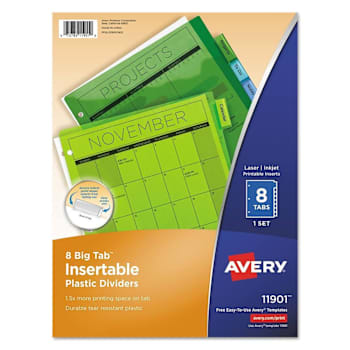 Avery Insertable Big Tab Plastic Dividers 8-Tab 11 X 8.5 Assorted Package Of 8