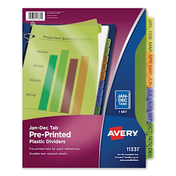 Image for Avery Durable Plastic Tab Dividers Jan-Dec Assorted Package Of 12 from HD Supply