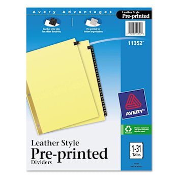 Avery Black Leather Tab Dividers W/Gold Reinforced Edge 1-31 Package Of 31