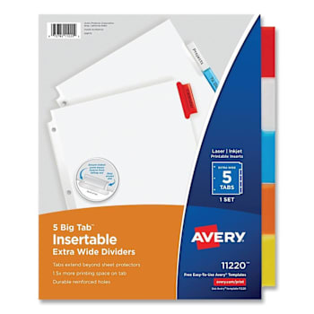 Image for Avery Big Tab Dividers 5-Tab Single-Sided Copper Edge White Asst Package Of 5 from HD Supply