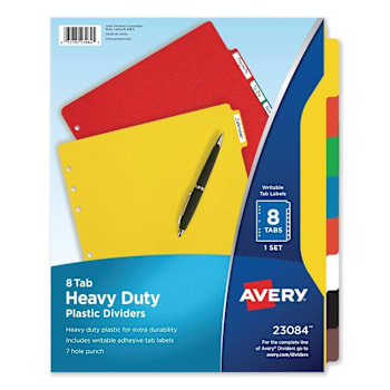 Avery Heavy-Duty Plastic Dividers-Multicolor Tabs/White Labels Asst Package Of 8