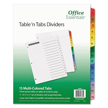 Office Essentials Table 'N Tabs Divider 15-Tab White Assorted Tabs Package Of 15