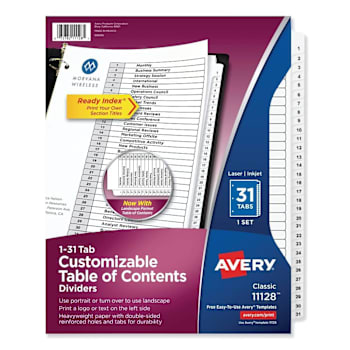 Avery Customizable Toc Ready Index Black And White Dividers 1-31 Package Of 31