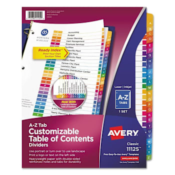 Image for Avery Custom Ready Index Multicolor Tab Dividers A-Z White Color Package Of 26 from HD Supply