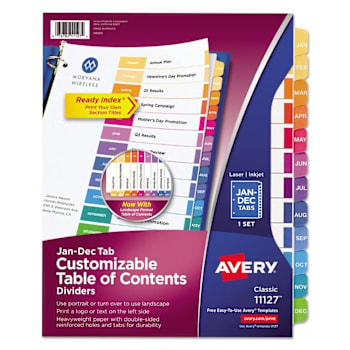 Image for Avery Custom Toc Ready Index Multicolor Tab Dividers Jan-Dec White Package Of 12 from HD Supply