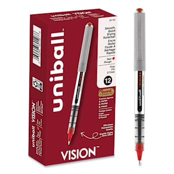 Image for Uni-Ball Vision Pen Stick Fine 0.7 Mm Red Ink Silver/Red/Clear Brl Package Of 12 from HD Supply