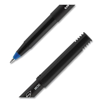 Uni-Ball Onyx Stick Extra-Fine 0.5 Mm Blue Ink Black/Blue Barrel Package Of 12