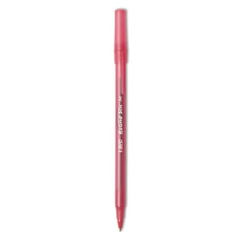 Bic Round Stic Xtra Life Stick 1 Mm Red Ink Translucent Red Barrel Package Of 12