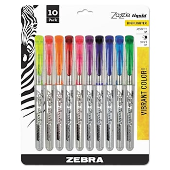 Zebra Zazzle Liquid Ink Highlighter Assorted Ink/Barrel Chisel Tip Package Of 10