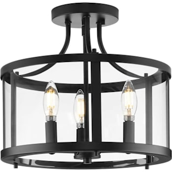 Progress Lighting Gilliam 3-Light Indoor Semi-Flush Mount, 16", Matte Black